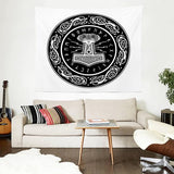 Wandtapijt Thor's hamer Scandinavische meditatie runen dode wanddoek zwart Viking Tapestry Scandinavian Gothic wandkleed slaapzaal slaapkamer 150 x 130 cm