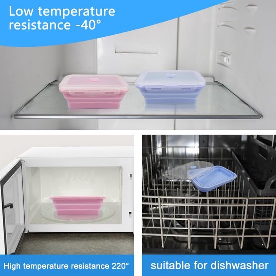 Set van 2 opvouwbare voedselbewaardozen met deksel, opvouwbare siliconen broodtrommel, BPA-vrij, opvouwbare voedselbewaarcontainers, siliconen opvouwbare container, voor kamperen, picknicken, wandelen, kantoor, keuken