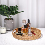 Rond rotan dienblad met handgrepen, decoratief dienblad voor drankjes, ontbijt, thee, kaars