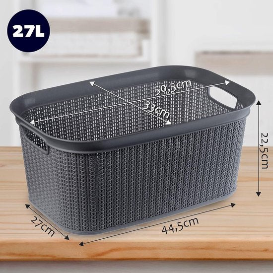 KADAX - Wasmand, multifunctionele mand, 27 l - wasmand van kunststof, opbergmand, wasmand voor badkamer, vuile kleding, accessoires, speelgoed, wasbox - Zwart