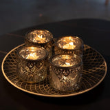 Set van 2 glazen theelichthouders kaarsglazen theelichtglazen geschenk cilindrische vorm elegant zilver diameter 10 cm x hoogte 9 cm