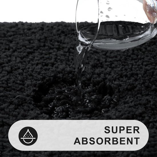 Antislip zachte mat voor toilet met uitsparing, afmetingen 51 x 61 cm, absorberende badmat, staand toilet, wasbaar, badmatten voor toilet, zwart.