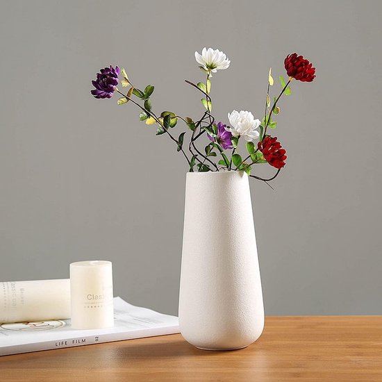 Vaas wit, keramische vaas voor pampasgras, ideaal voor het bewaren van droge bloemen en verse bloemen, bloemenvaas decoratie woonkamer, slaapkamer