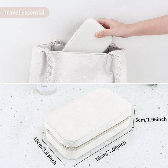 Sieradendoosje voor op reis, fluweel, kleine fluwelen sieradendoos voor meisjes en vrouwen, mini-sieradenorganizer, opslag voor ringen, oorbellen, halsketting, armbanden, klein sieradenkistje, beige