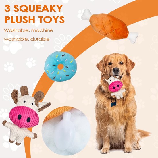 Pak van 7 hondenspeeltjes, kleine honden, puppyspeelgoed, hondenspeelgoed, hondenspeelgoed, duurzaam kauwspeelgoed en piepende intelligentie hondenknuffelset, puppy bijtvaste knuffel