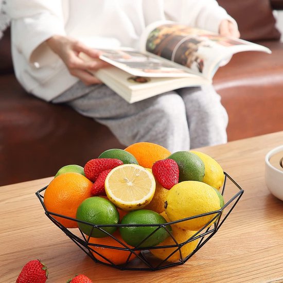 Fruitmand, fruitschaal, fruitmand van metaaldraad voor keuken, fruitschaal voor aanrecht, mand voor fruit, groenten, brood, snacks, keukenhulp (vierkant kort, zwart)