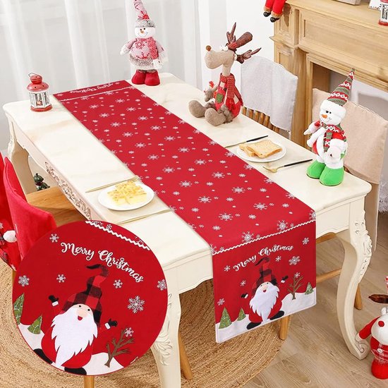 Kerstmis GNOME Tafelloper Kerstmis Sneeuwvlok Placemat Decoratief Tafellinnen Klassieke Kerstman Tafelvlag voor Thuis Tafelkleed Commode Party Gathering Decoratie, Rood