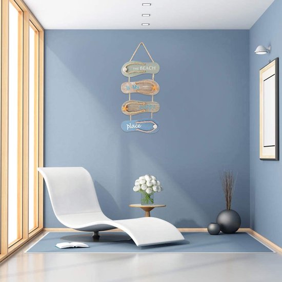 Nautische strand slipper decoratie slipper muur ornament hangende schoen slippers decoratie, wanddecoratie deur hangende ornament strand thema wooncultuur, grijs, blauw