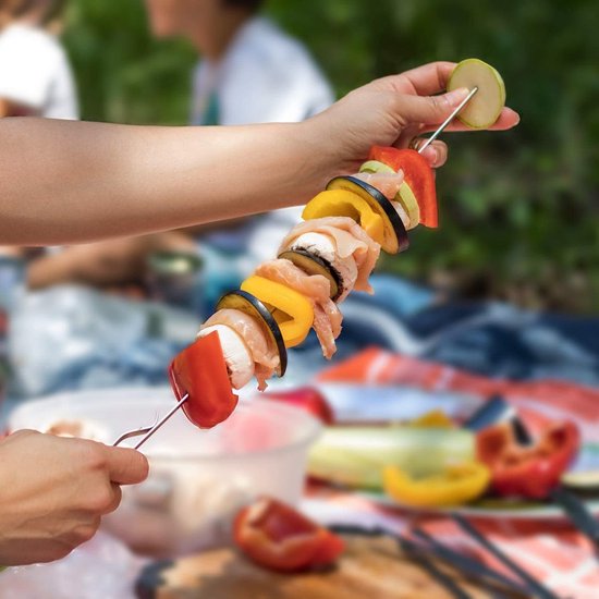 Grillspiesen van roestvrij staal, 10 stuks, herbruikbare sjasliekspiesen, 43 cm, grill, kebap, sjampura, vleessspiesen, lange spiesen voor vlees en groenten