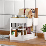 Wastafelrek, 2 verdiepingen keukenrek, organizer, multifunctioneel opbergrek, onderkast, spoelkastrek, afneembaar, badkamerorganizer, 40 x 22 x 33 cm (wit)