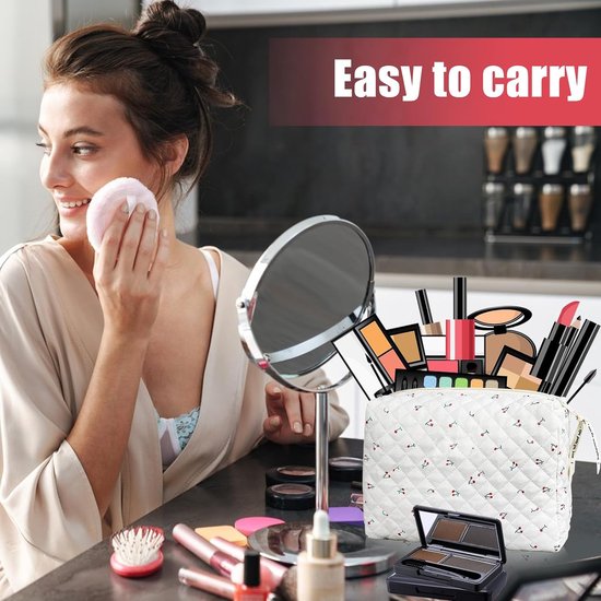 Set van 2 cosmetische reistassen, grote katoenen make-uptas, make-uptas met bloemen, gewatteerde toilettas, make-uptas voor dames, make-uptas, make-uptas voor op reis