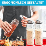 Kruidenpotjes, 500 ml, met draaideksel, 2 stuks borosilicaatglas, kruidenstrooier met 3 soorten roestvrijstalen kruidengaten, horen voor keuken, eetkamer, barbecue in de open lucht
