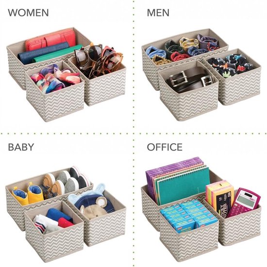 Opbergdoos, ademende stoffen box voor sokken, ondergoed, leggings etc., veelzijdige organizer met lades voor slaap- en kinderkamers, taupe/natuurlijk wit, 6er-Set