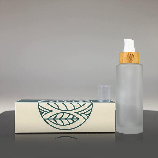 glazen flessen met bamboedeksel, voor duurzame doe-het-zelf, natuurlijke cosmetica, met geschenkverpakking, met pipet voor oliën en spuitpompdispenser voor lotions, 100 ml, pompdispenser, gegraveerd, 3 stuks