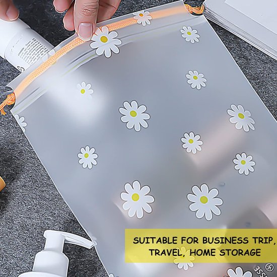 15 stuks Ruimtebesparende reistassen Waterdichte kledingorganizer Draagbare tas met trekkoord Transparante scrubzak Rits Witte bloementas Gebruikt voor kleding Cosmetica