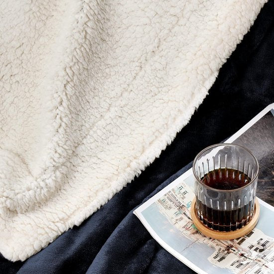 Sherpa knuffeldeken, pluizige hoogwaardige deken, superzachte fleecedeken als woonkamerdeken, sprei, warme banksprei, marineblauw, 152 x 203 cm