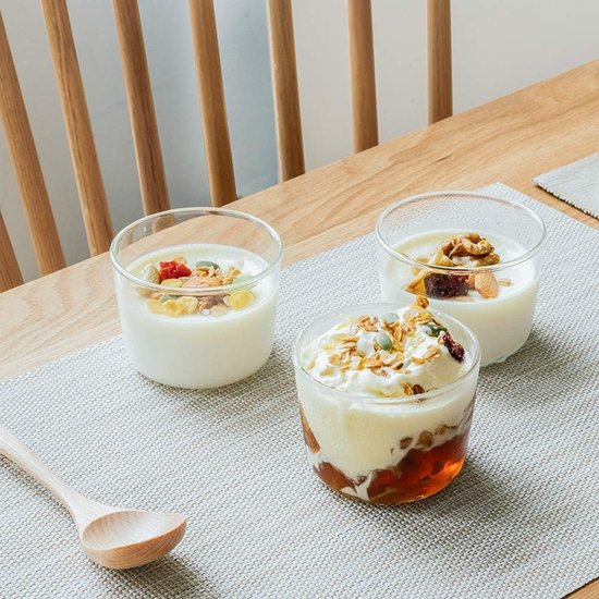 Glazen puddingschaal set van 4, dessertschaal met dekselset
