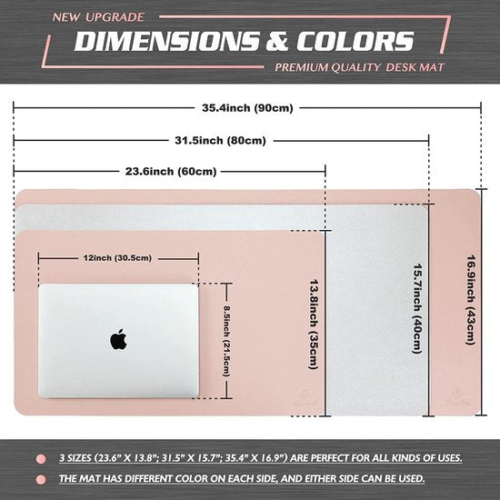 Tafelonderlegger, bureauonderlegger, 80 x 40 cm, pvc-tafelonderlegger, waterdichte onderlegger voor kantoor of thuis, dubbelzijdig (roze/zilver)