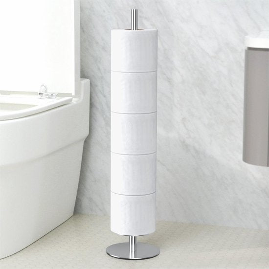 Staande toiletpapierhouder en vervangende rolhouder, opslag van toiletpapier, gemaakt van roestvrij staal, roestvrij, vrijstaand, mat voor badkamer, met scheidingsplaat voor waterbescherming