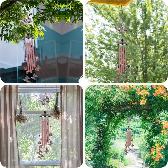 Windgong voor buiten, windgong vlinders aluminium buis met S-haken, windgong om buiten op te hangen - patio tuindecoratie windgong cadeaus voor moeder vrouw dochter vriendin