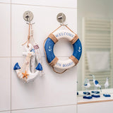 Maritieme badkamer wanddecoratie set van 3 om op te hangen - reddingsring, thermometer en vissen - mooie badkameraccessoires van hout - badkamerdecoratie voor muur, deur en raam - met sisal koord