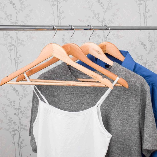 Houten kleerhangers, sterke kledingroedes en kleerkasten, kleerhangers met zoombinder, ruimtebesparende, antislip kleerhangers voor overhemden/pak, hout