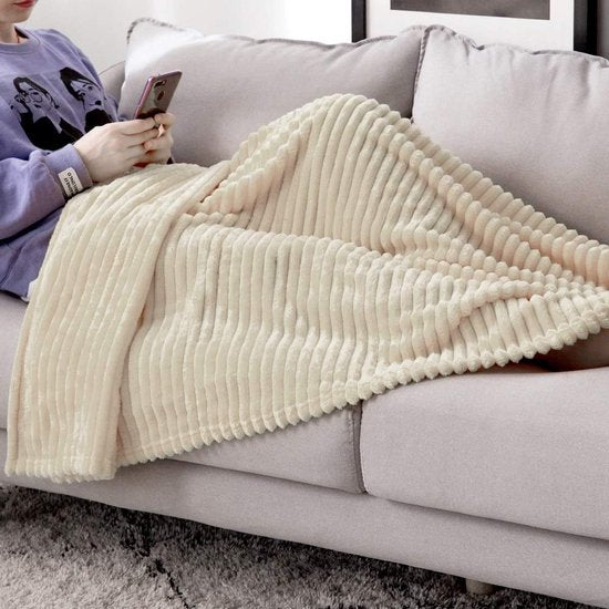 Cuddly Fleece Blanket Flannel Blanket Plain Blankets Couch Blanket Fluffy Throw Microfibre Bedspread Sofa Blanket for Bed Sofa Bedroom Office 85 x 95 Inch 220 x 240 cm Beige