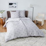 Beddengoed, 135 x 200 cm, 4-delig dekbedovertrek - beddengoedsets 135 x 200 cm, microvezel, met 2 kussenslopen van 80 x 80 cm, Öko-Tex beddengoedset, rasterpatroon, met ritssluiting, grijs