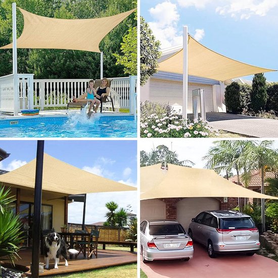 Sun sail, waterproof, 2 x 3 metres, sun protection, waterproof, UV protection, breathable, garden, balcony and patio, camping, outdoor, weather-resistant, including mounting ropes, cream