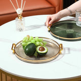 Rond dienblad met handgrepen van acryl, gouden decoratief dienblad voor salontafel, hartstuk, keuken, grote koffie-thee-dienblad, make-up, kandelaar, organizer (ernsteen)