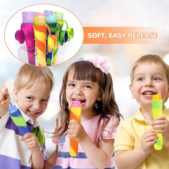 Set van 6 siliconen ijsvormpjes, ijslolly ijslollyvormpjes met deksel, herbruikbare siliconen ijsvormpjes, waterijslollykleuren, BPA-vrij, doe-het-zelf ijslollyvormpjes voor zelfgemaakte ijslolly's