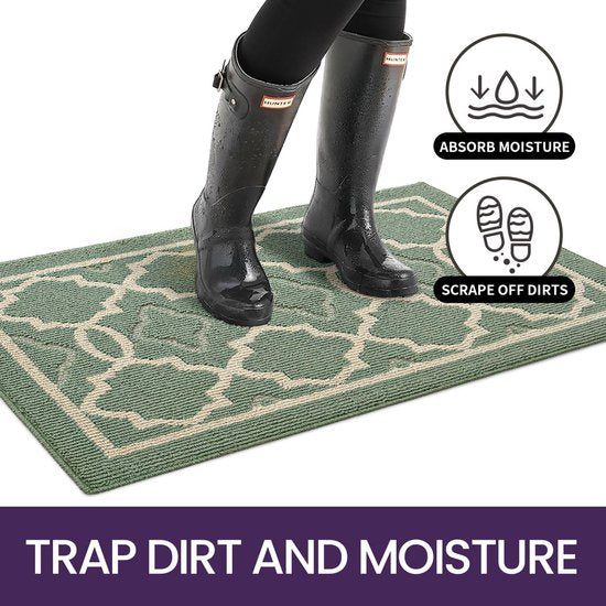 Deurmat voor binnen, 60 x 90 cm, wasbaar, vuilvangmat, antislip, voetmat, binnen, waterabsorberende voetmatten, huisdeur, entreetapijt, huisdeurmat, deurmat, groen