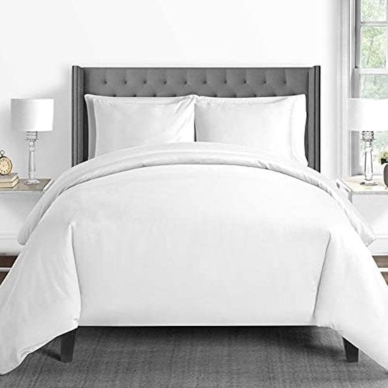 600 Thread Count Cotton Bed Linen, 100% Long Staple Cotton Duvet Cover and Pillowcase, 100% Cotton Mako Satin, 2-Piece Bedding Set, 135 x 200 cm + 80 x 80 cm, White
