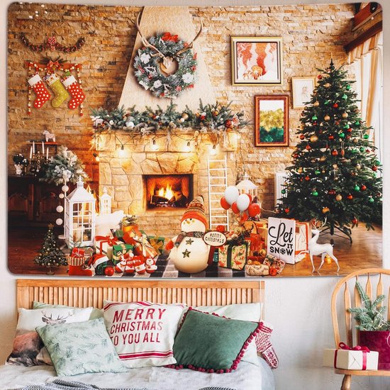 Wandtapijt Kerstmis wanddoek muur opknoping esthetische kerstboom open haard geschenken wandtapijt thuis kerstdecoratie wanddecoratie voor slaapkamer woonkamer slaapzaal 150 x 130 cm