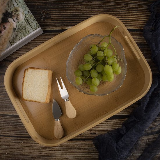 Natural baby dienblad om te servers, milieuvriendelijk en duurzaam, haaks keukendienblad met verhoogde randen en handgrepen, 40 cm