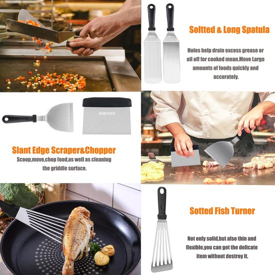 Grillspatel RVS grill accessoires set, 123 stuks, grillbestek, plancha spatel, vuurplaat, accessoires, kit, Besteksets met grill, draagtas voor tuin en camping, BBQ cadeauset voor mannen