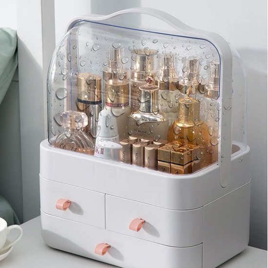 Make-up organizer, 180 graden draaibaar, met deksel, stofdicht, cosmetica-organizer, cosmetica-opbergdoos voor dressoir, badkamer, slaapkamer, cadeau
