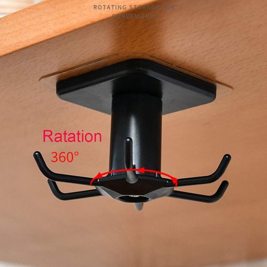 2 stuks haakrek voor keukengerei, 360° draaibaar, ophangorganizer ophangrek voor bevestiging zonder boorrek voor keuken/badkamer