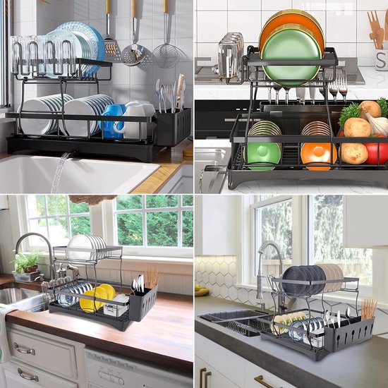 2-laags afdruiprek Afneembare afdruiprek Roestvrijstalen afdruiprek Autoafvoer Afdruiprek met grote capaciteit Gebruiksvoorwerphouder en opvangbak