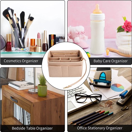 Vilten handtas organizer, beige tas organizer, kleine tas organizer, handtas met sleutelketting, binnzakken voor handtassen, vilten tas organizer voor dames, dames