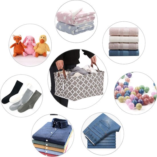 Opbergmand, Marokkaans roosterpatroon, canvas, opvouwbaar, geometrisch ontwerp, opbergmand met trekkoord en kunstleren handgrepen, 41,9 x 29,2 cm, waterdichte binnenkant