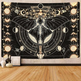 Wandtapijt, zwart, wandtapijt, zon, maan, wandtapijt, natuurlijke horoscoop, decoratief wandtapijt voor slaapkamer, 210 x 150 cm