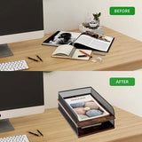 Brievenbak van hout en metaal, vintage design, bureau-organizer, papierhouder, kantoordocumentenorganizer (zwart)