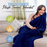 Zachte en warme reisdeken voor vliegtuig en auto, 3D-patroon, onmisbaar voor lange vluchten, voor dames, heren, kinderen, compact kussen met bagagehoes en rugzakclip, marineblauw, Modern