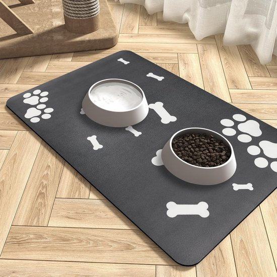 Voerbakmat voor honden, antislip, voermat kat: 40 x 60 cm, waterdichte onderlegger, kattenbak, onderlegger voor honden, zwart