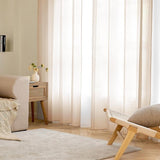 Glasgordijn, polyester voilegordijn met ingestanste ringen, transparante vitrage, luchtig, decoratief, voor slaapkamer en woonkamer, set van 2 gordijnen, 140 X 245 cm (b x h), beige