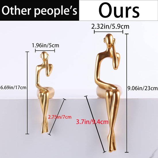 Hars denker stijl goud decor zittende denker standbeeld abstracte sculptuur, boekenplank decor accenten hars verzamelfiguren voor thuiskantoor woonkamer tafel desktop decor (zwart)