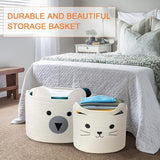 Katoenen kinderopbergmand voor speelgoed en wasgoed, wasmand en speelgoedmand in één, kinderkamerdecoratie witte beer