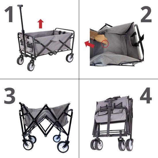 Opvouwbare bolderkar, vouwwagen, outdoor, handwagen, transportwagen met parkeerrem, 75 x 47 x 87 cm