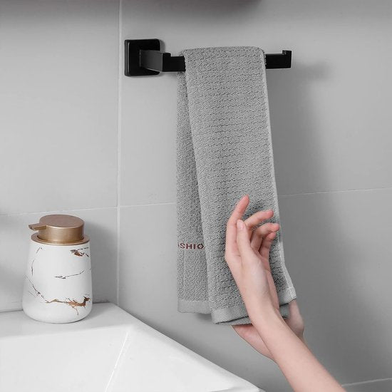 Handdoekhouder, voor in de badkamer of in de badkamer, met 5 beweegbare haken, aluminium, opvouwbare handdoekhouder voor hotels, badkamer, huishoudelijk gebruik, 59 cm, goud + zwart